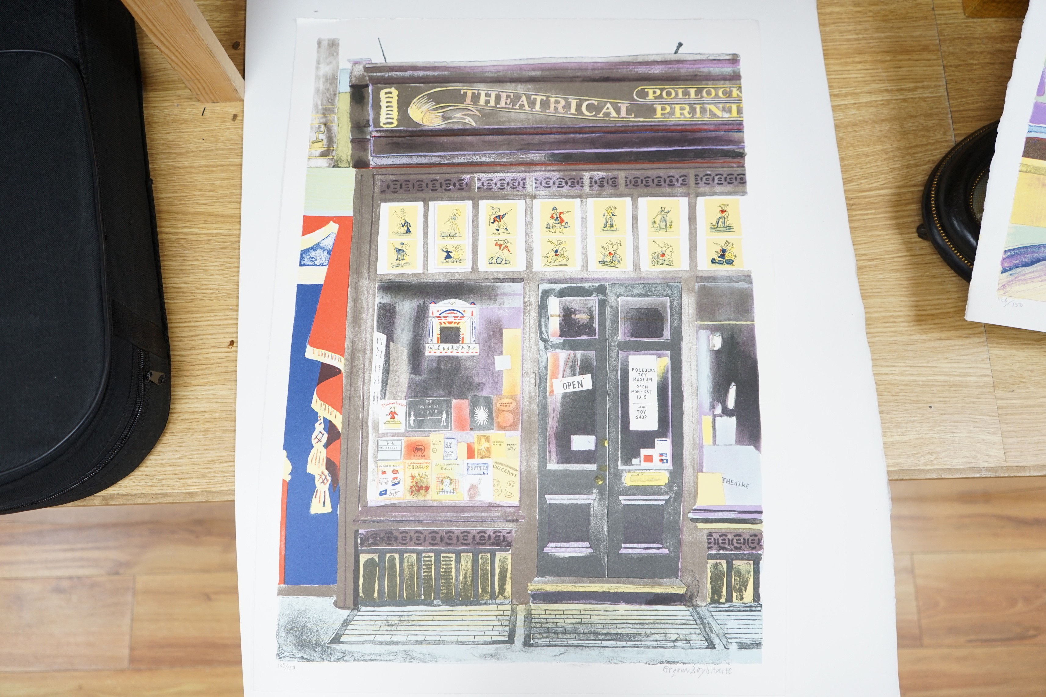 Glynn Boyd Harte (1948-2003), three limited edition prints, Café interior, Pollocks Toy Museum and Tool Shop Window, all signed in pencil and numbered from editions of 150/160, largest overall 71 x 55cm, unframed